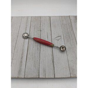 Vintage EKCO Melon Baller Melon Scoop Double Sided Red Wood Handle